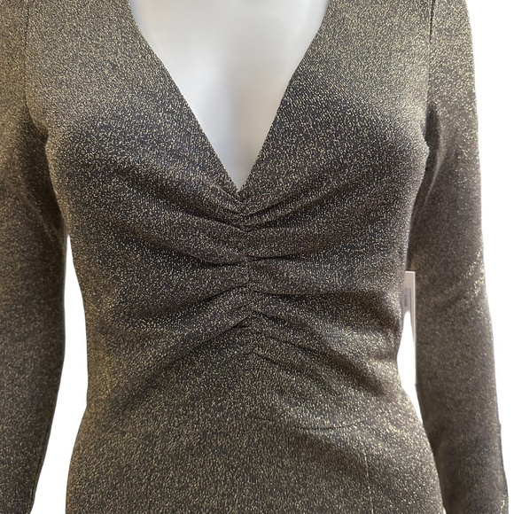 L’Agence Womens Size 2 Dries Gold/Blue Metallic V-Neck Mini Ruched Dress Party - Picture 2 of 16